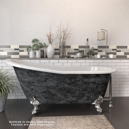 Cambridge Plumbing 61" Cast Iron Single Slipper Scorched Platinum Clawfoot Bathtub With No Faucet Holes With Brushed Nickel Feet