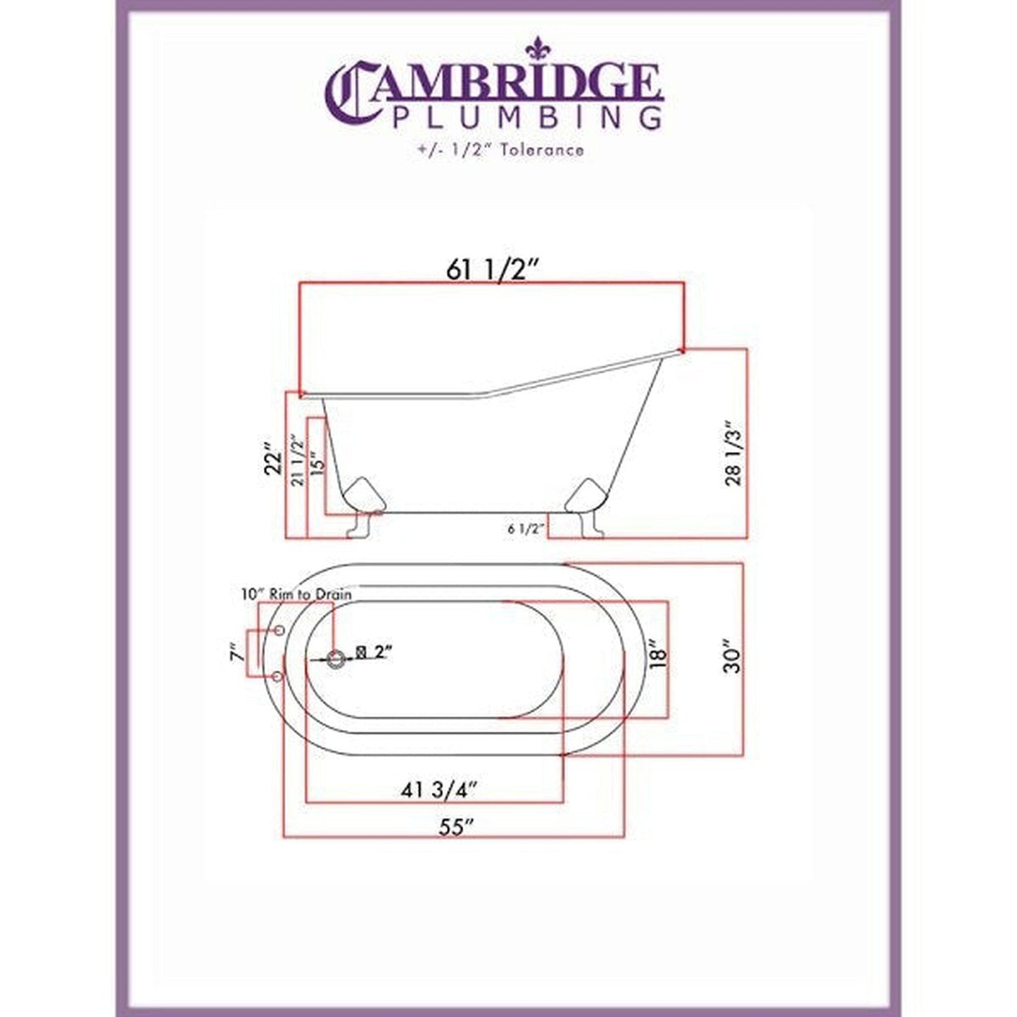 Cambridge Plumbing 61" Hand Painted Copper Bronze Single Slipper Clawfoot Bathtub With Deck Holes With Oil Rubbed Bronze Feet