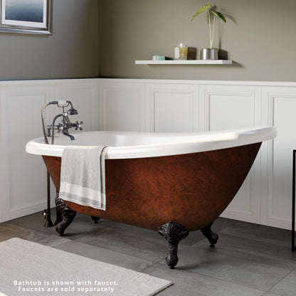 Cambridge Plumbing 61" Hand Painted Copper Bronze Single Slipper Clawfoot Bathtub With Deck Holes With Oil Rubbed Bronze Feet
