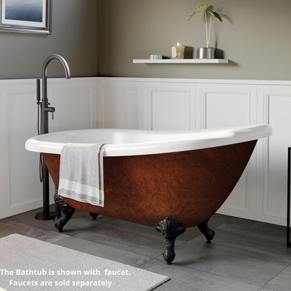 Cambridge Plumbing 61" Hand Painted Copper Bronze Single Slipper Clawfoot Bathtub With No Faucet Holes With Oil Rubbed Bronze Feet