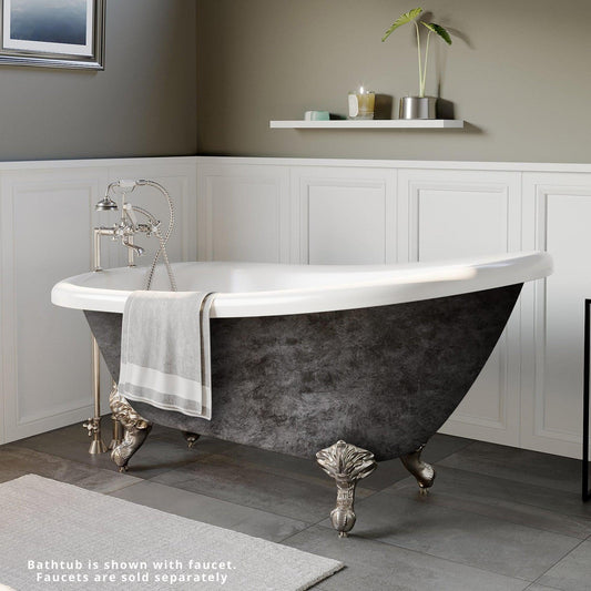 Cambridge Plumbing 61" Hand Painted Scorched Platinum Single Slipper Clawfoot Bathtub With Deck Holes And Brushed Nickel Feet
