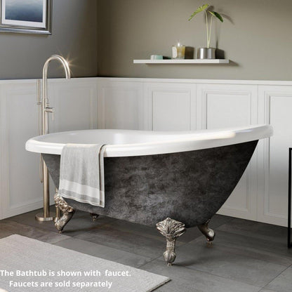 Cambridge Plumbing 61" Hand Painted Scorched Platinum Single Slipper Clawfoot Bathtub With No Faucet Holes With Brushed Nickel Feet