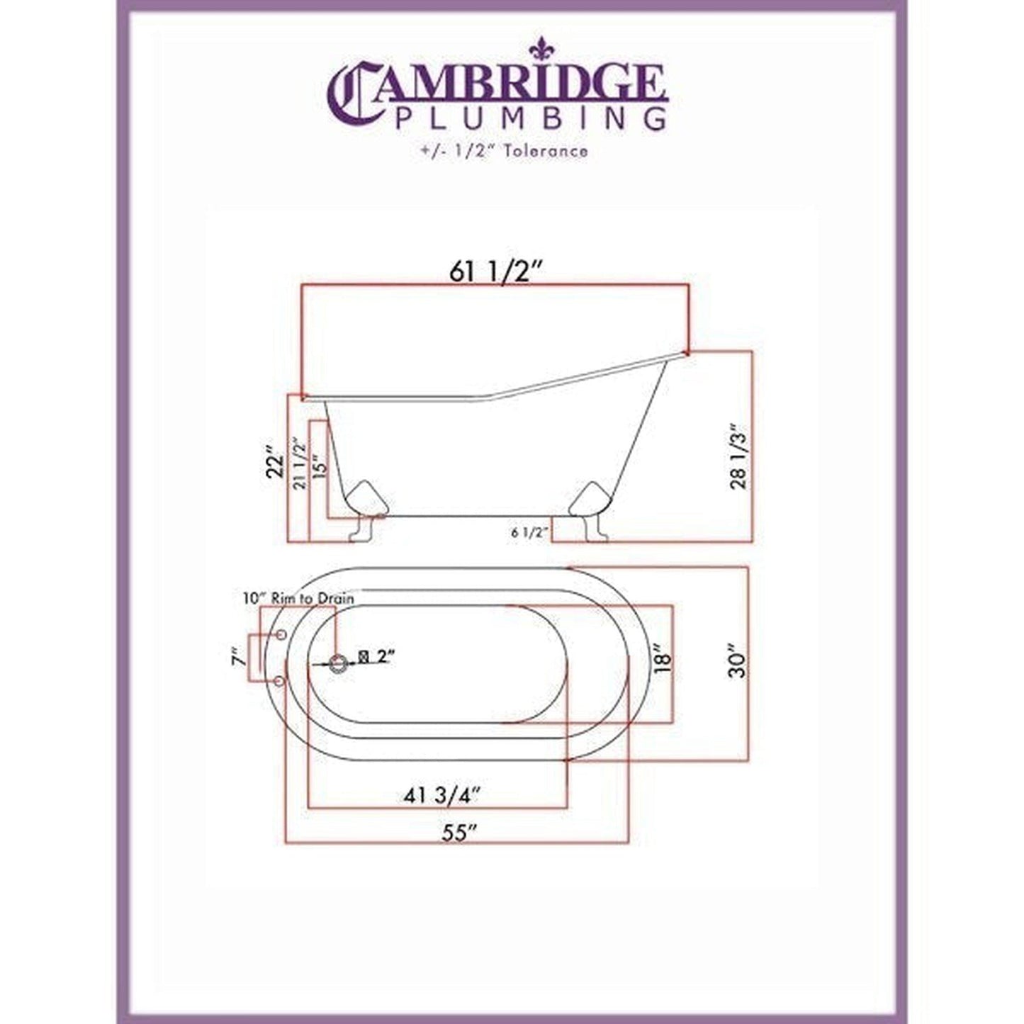 Cambridge Plumbing 61" White Acrylic Single Slipper Bathtub With Deck Holes With Brushed Nickel Clawfeet