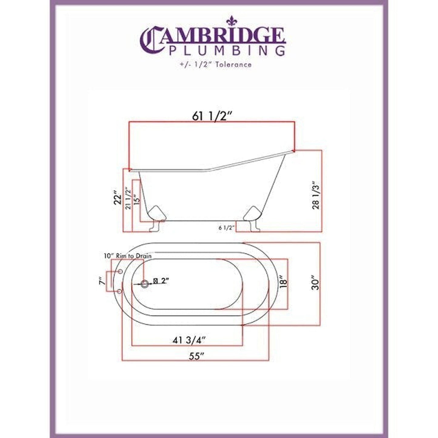 Cambridge Plumbing 61" White Acrylic Single Slipper Bathtub With Deck Holes With Oil Rubbed Bronze Clawfeet