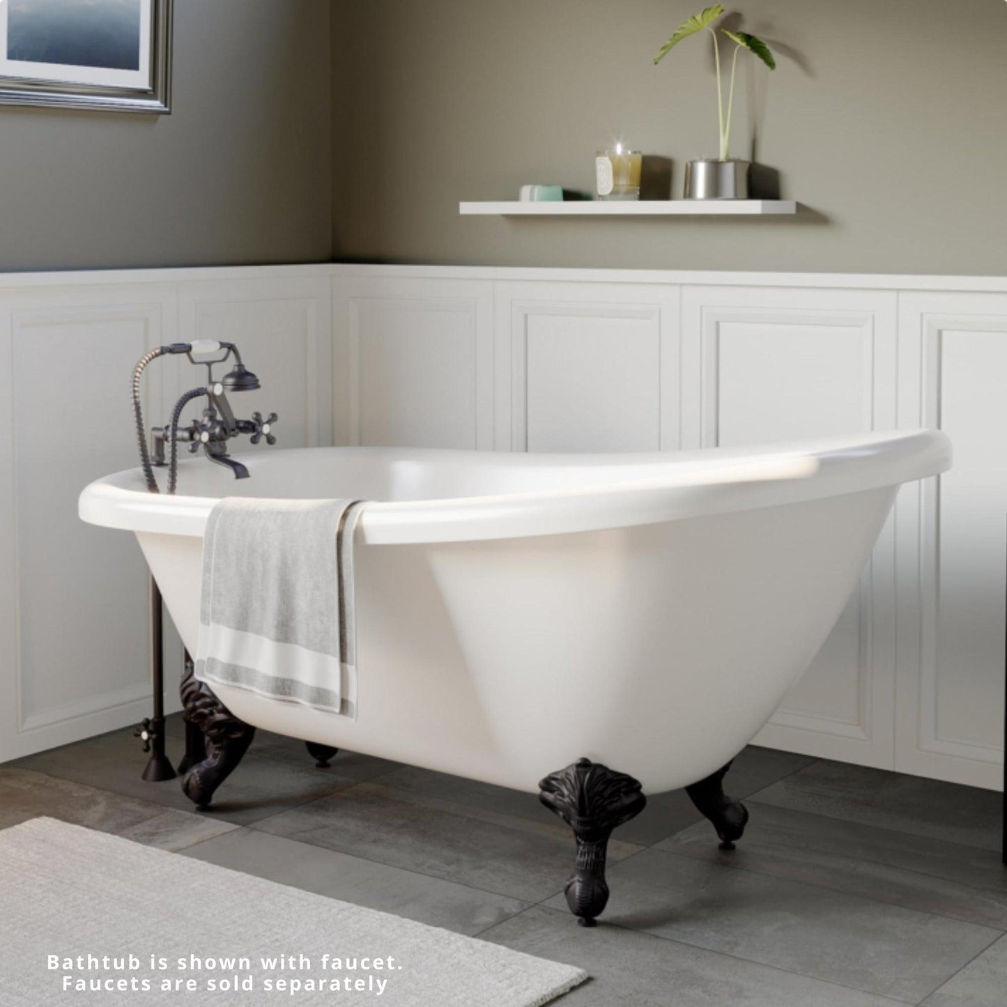 Cambridge Plumbing 61" White Acrylic Single Slipper Bathtub With Deck Holes With Oil Rubbed Bronze Clawfeet