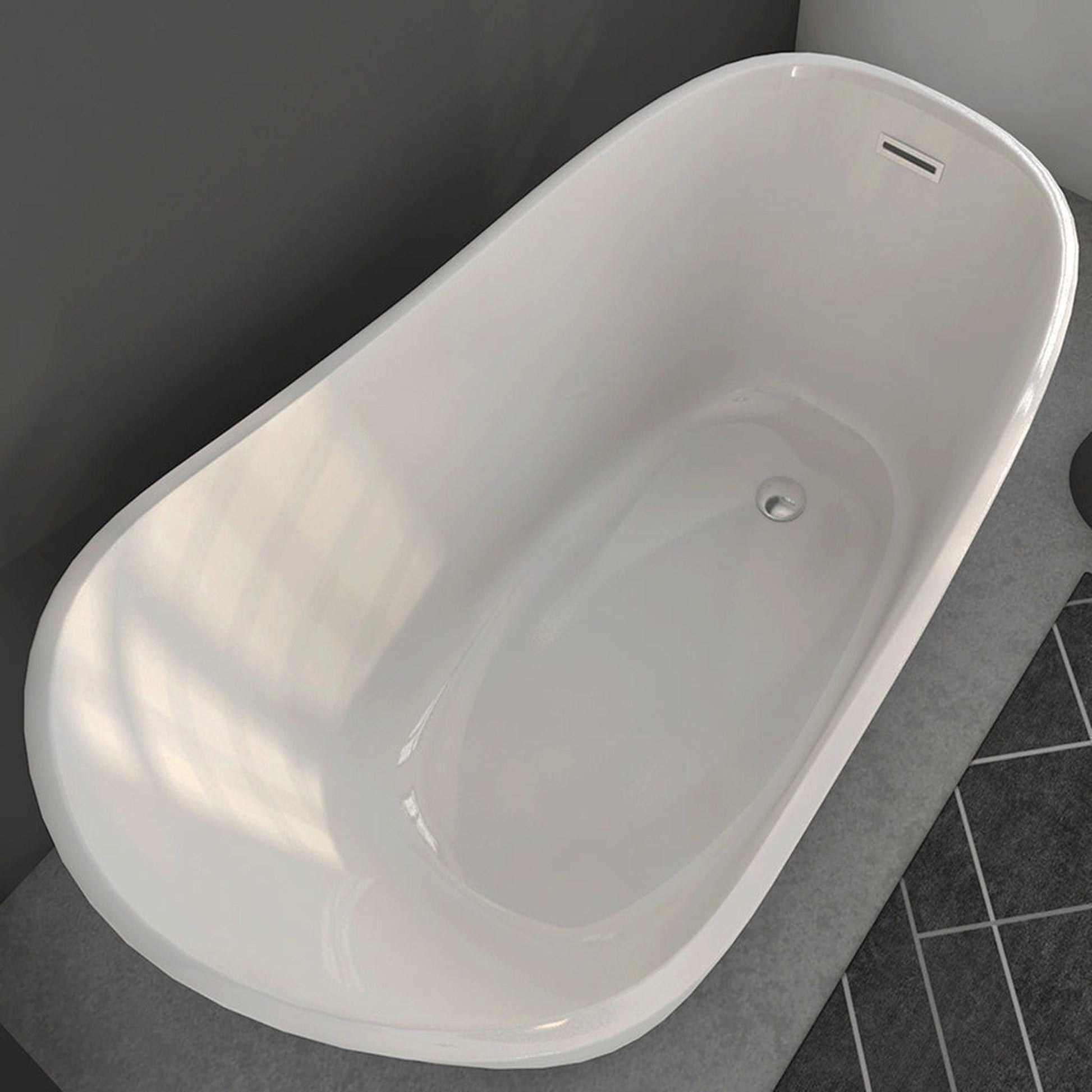 Cambridge Plumbing 61" White Acrylic Single Slipper Bathtub With No Faucet Holes