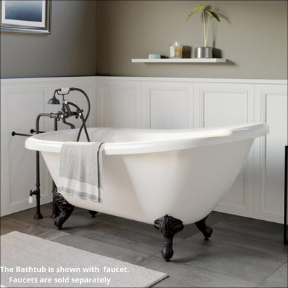 Cambridge Plumbing 61" White Acrylic Single Slipper Bathtub With No Faucet Holes With Oil Rubbed Bronze Clawfeet
