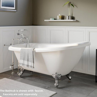 Cambridge Plumbing 61" White Acrylic Single Slipper Bathtub With No Faucet Holes With Polished Chrome Clawfeet