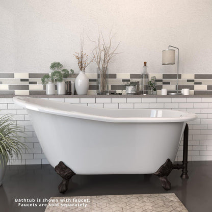 Cambridge Plumbing 61" White Cast Iron Clawfoot Bathtub With Deck Holes With Oil Rubbed Bronze Feet