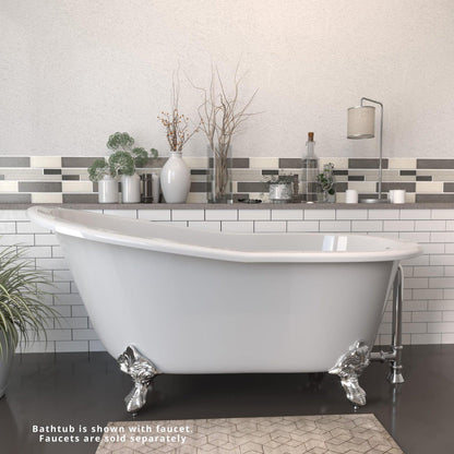 Cambridge Plumbing 61" White Cast Iron Clawfoot Bathtub With No Faucet Holes With Polished Chrome Feet