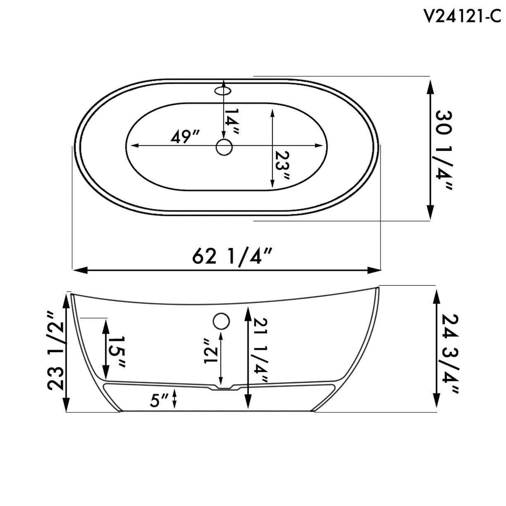 Cambridge Plumbing 62" White Mineral Composite Double Slipper Pedestal Bathtub With No Faucet Holes And Polished Chrome Drain And Overflow Assembly