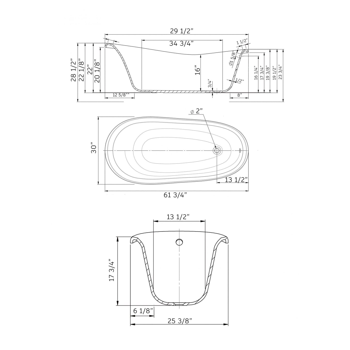 Cambridge Plumbing 62" White Mineral Composite Single Slipper Bathtub With No Deck Holes And Antique Brass Lion Paw Feet