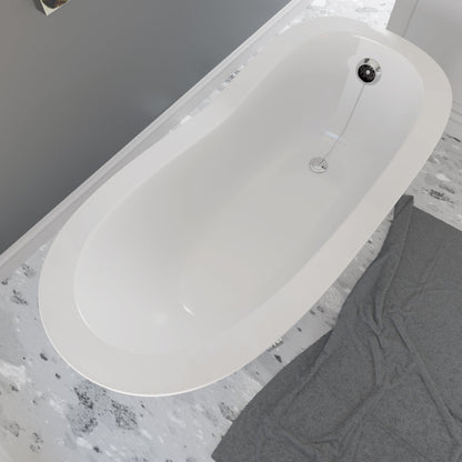 Cambridge Plumbing 62" White Mineral Composite Single Slipper Bathtub With No Deck Holes And Polished Chrome Lion Paw Feet