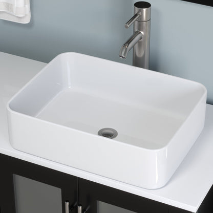 Cambridge Plumbing 63" Black Espresso Wood Double Vanity Set With Porcelain Countertop And Rectangular Vessel Sink With Brushed Nickel Plumbing Finish