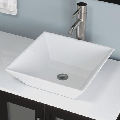 Cambridge Plumbing 63" Black Espresso Wood Double Vanity Set With Porcelain Countertop And Square Vessel Sink With Brushed Nickel Plumbing Finish