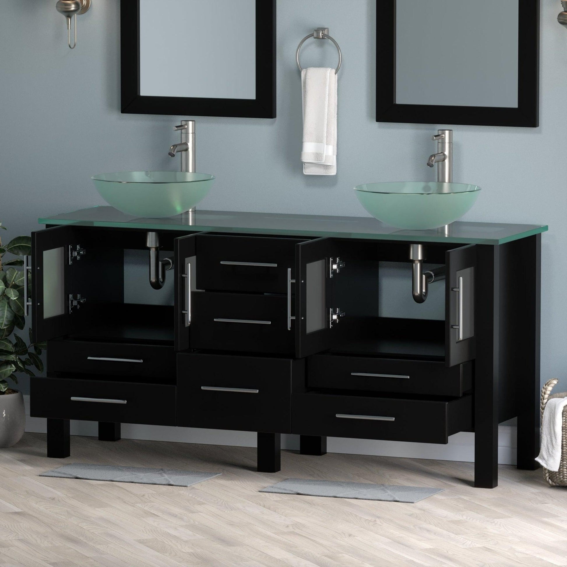 Cambridge Plumbing Espresso 36 inch Solid Wood Vanity with Glass Vessel Sink Set, Polished Chrome