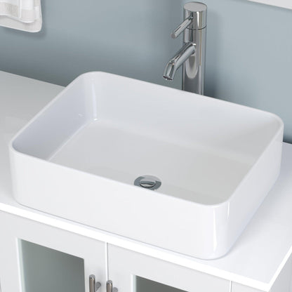 Cambridge Plumbing 63" White Wood Double Vanity Set With Porcelain Countertop And Rectangular Vessel Sink With Polished Chrome Plumbing Finish