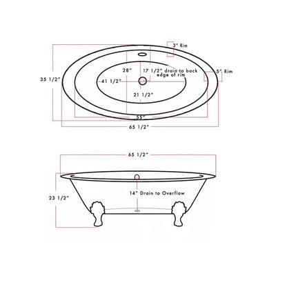 Cambridge Plumbing 66" White Cast Iron Double Ended Clawfoot Bathtub With No Faucet Holes With Brushed Nickel Feet