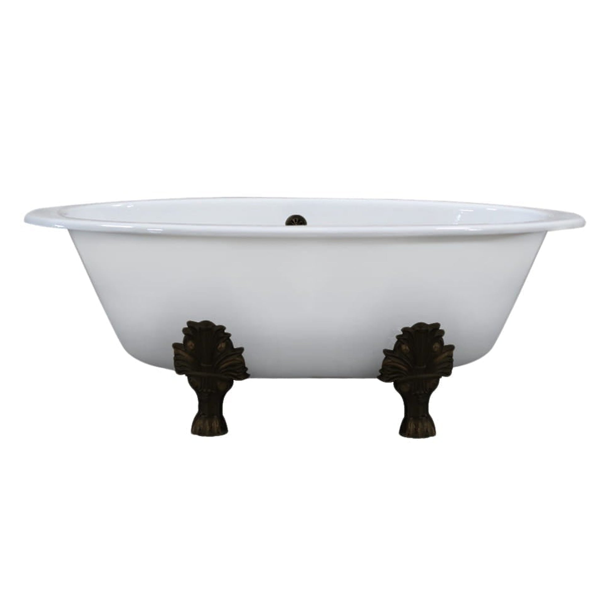 Cambridge Plumbing 66" White Cast Iron Double Ended Clawfoot Bathtub With No Faucet Holes With Oil Rubbed Bronze Feet
