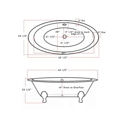 Cambridge Plumbing 66" White Cast Iron Double Ended Clawfoot Bathtub With No Faucet Holes With Polished Chrome Feet