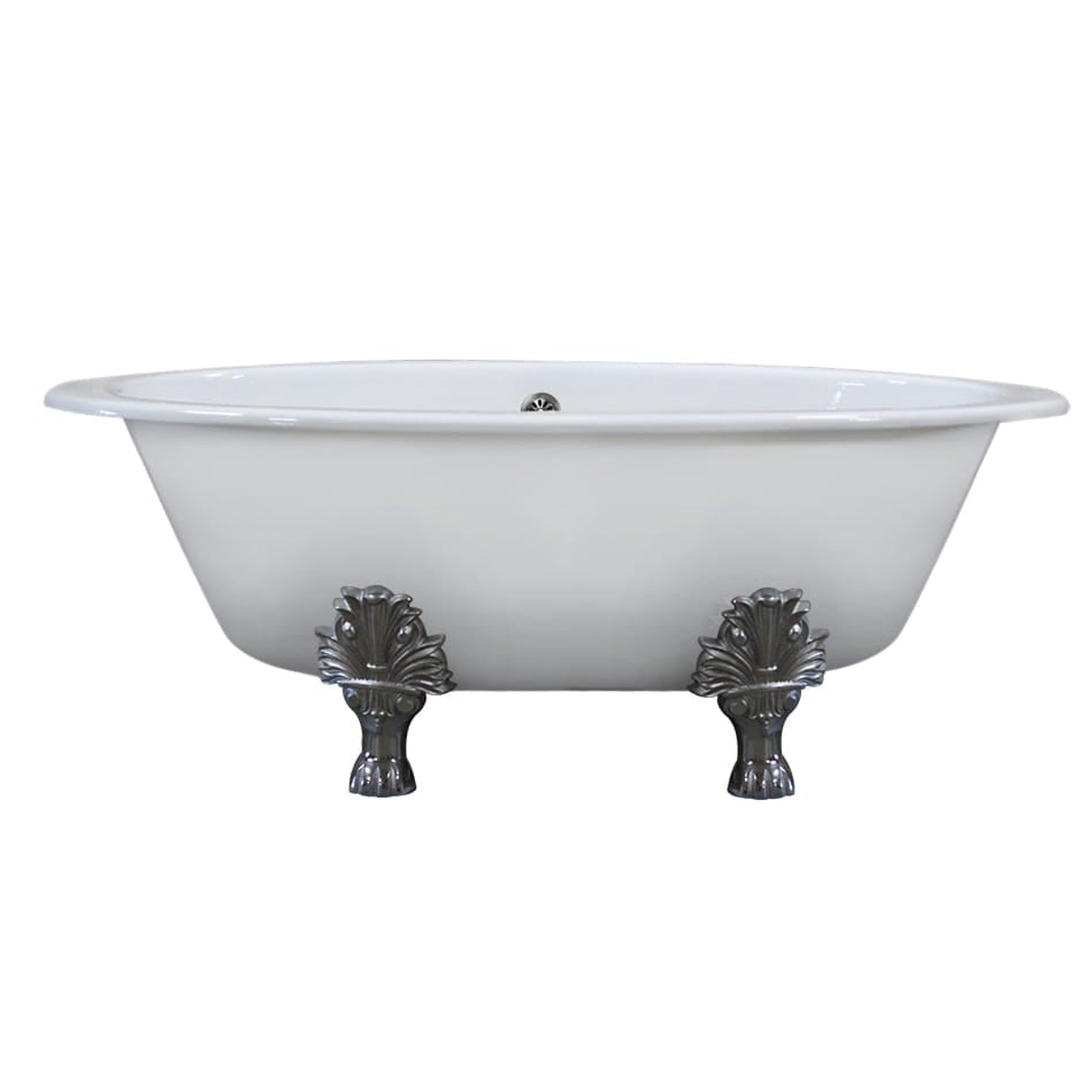 Cambridge Plumbing 66" White Cast Iron Double Ended Clawfoot Bathtub With No Faucet Holes With Polished Chrome Feet