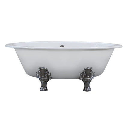 Cambridge Plumbing 66" White Cast Iron Double Ended Clawfoot Bathtub With No Faucet Holes With Polished Chrome Feet