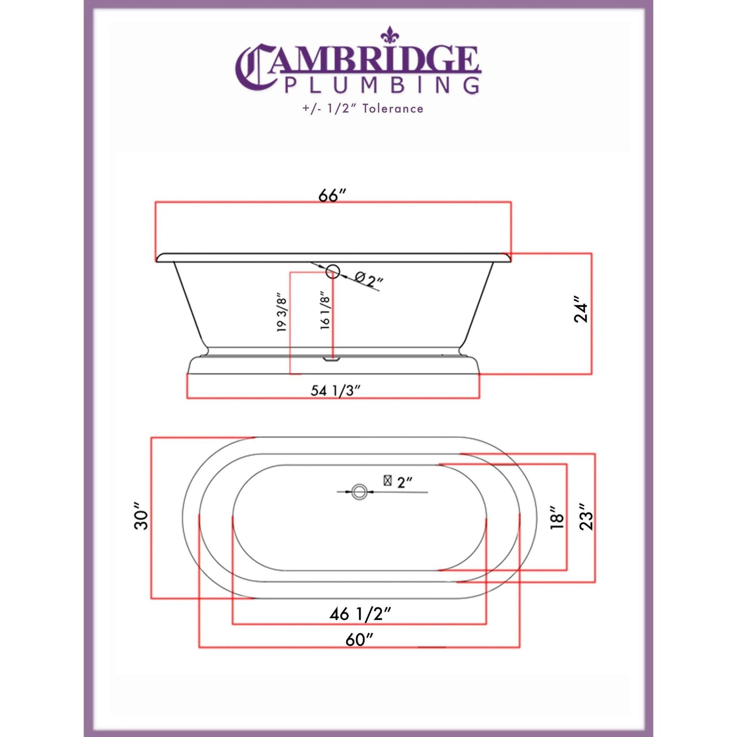 Cambridge Plumbing 66" White Cast Iron Double Ended Pedestal Bathtub With No Deck Holes