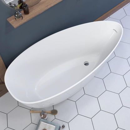 Cambridge Plumbing 66" White Mineral Composite Double Ended Pedestal Bathtub With No Faucet Holes With Polished Chrome Drain Assembly