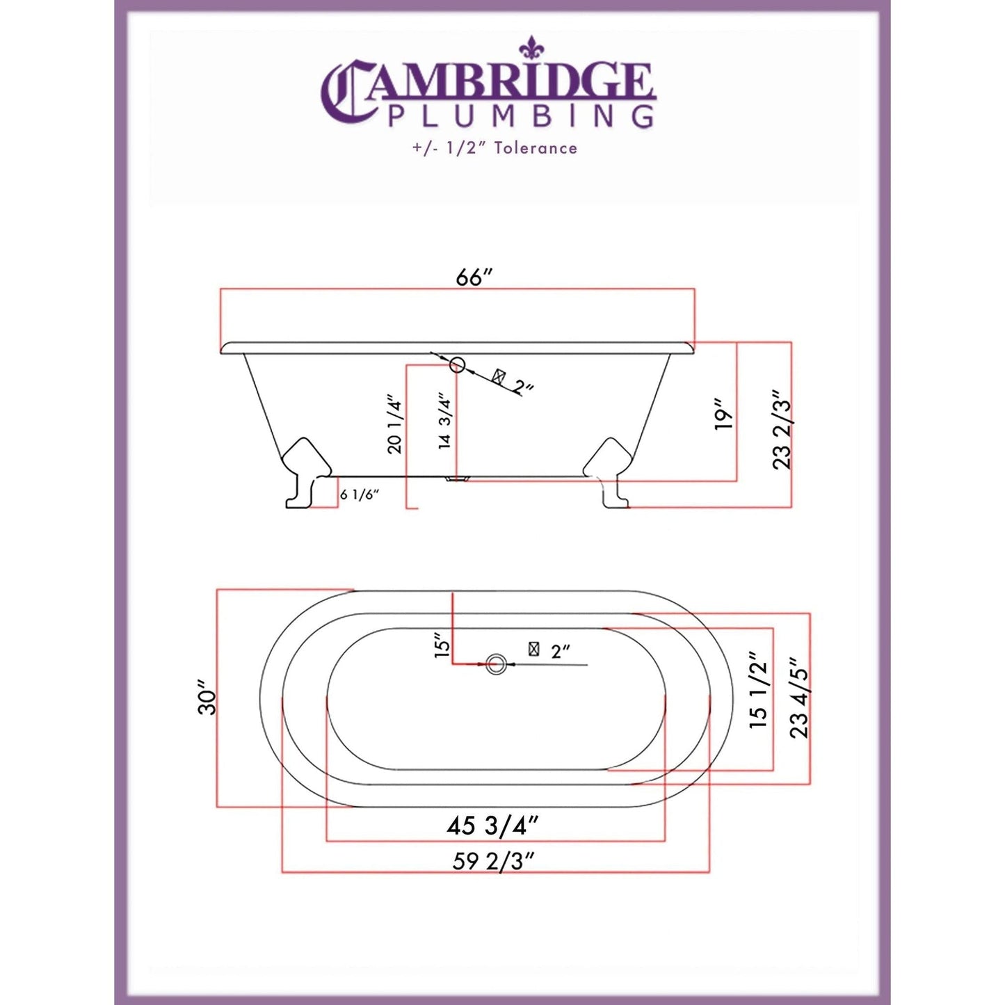 Cambridge Plumbing 67" Hand Painted Copper Bronze Cast Iron Double Ended Bathtub With No Faucet Holes With Oil Rubbed Bronze Feet