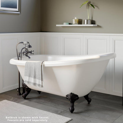 Cambridge Plumbing 67" White Acrylic Single Slipper Clawfoot Bathtub With Deck Holes With Oil Rubbed Bronze Clawfeet