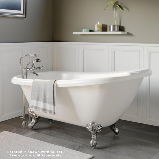 Cambridge Plumbing 67" White Acrylic Single Slipper Clawfoot Bathtub With Deck Holes With Polished Chrome Clawfeet