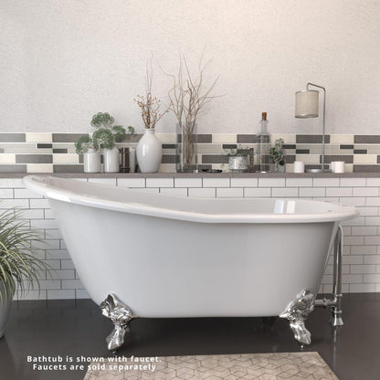Cambridge Plumbing 67" White Cast Iron Single Slipper Clawfoot Bathtub With Deck Holes With Brushed Nickel Feet
