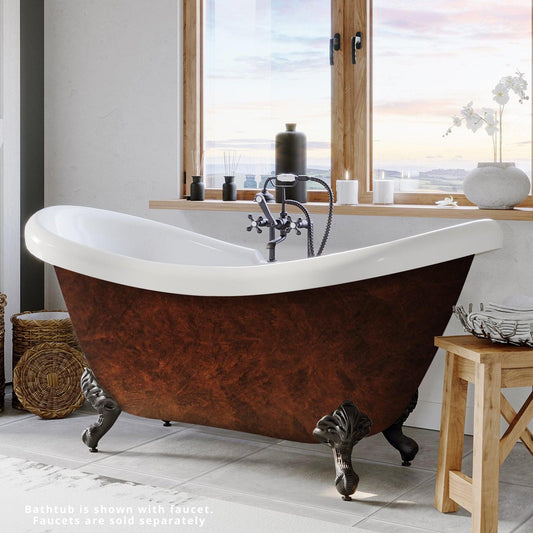 Cambridge Plumbing 69" Hand Painted Copper Bronze Double Slipper Clawfoot Acrylic Bathtub With Deck Holes With Oil Rubbed Bronze Feet