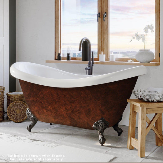 Cambridge Plumbing 69" Hand Painted Copper Bronze Double Slipper Clawfoot Acrylic Bathtub With No Faucet Holes With Oil Rubbed Bronze Feet