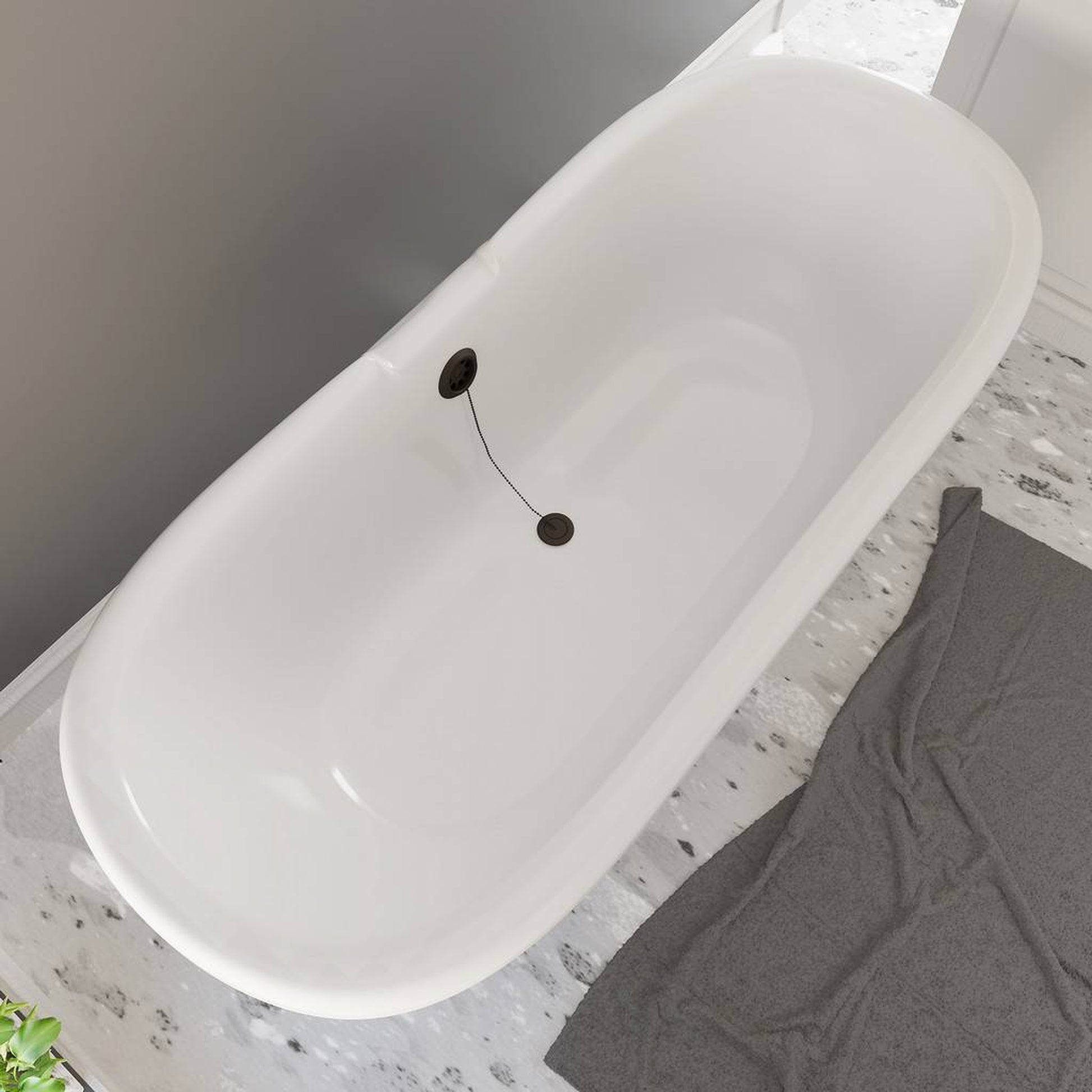 Cambridge Plumbing 69" White Dolomite Mineral Composite Double Ended Bathtub With No Faucet Holes And Oil Rubbed Bronze Lion Paw Feet