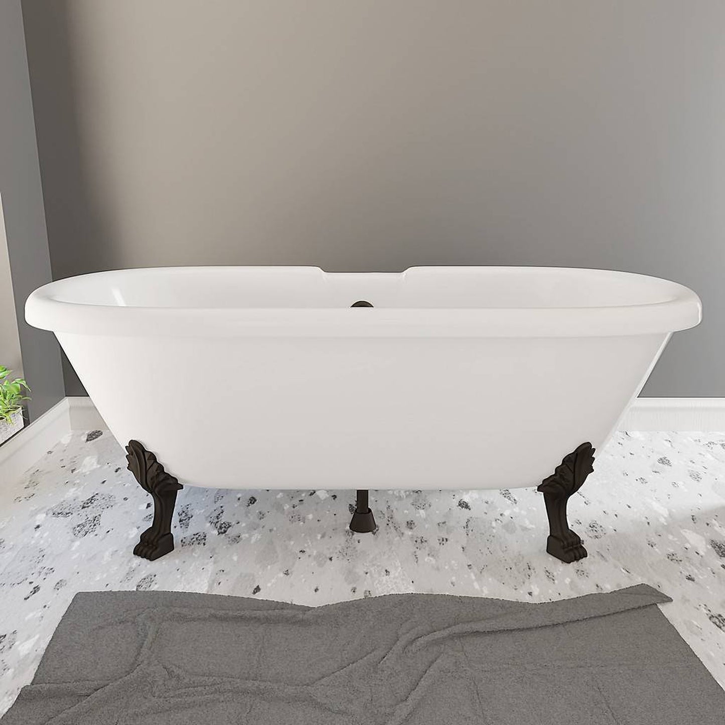 Cambridge Plumbing 69" White Dolomite Mineral Composite Double Ended Bathtub With No Faucet Holes And Oil Rubbed Bronze Lion Paw Feet