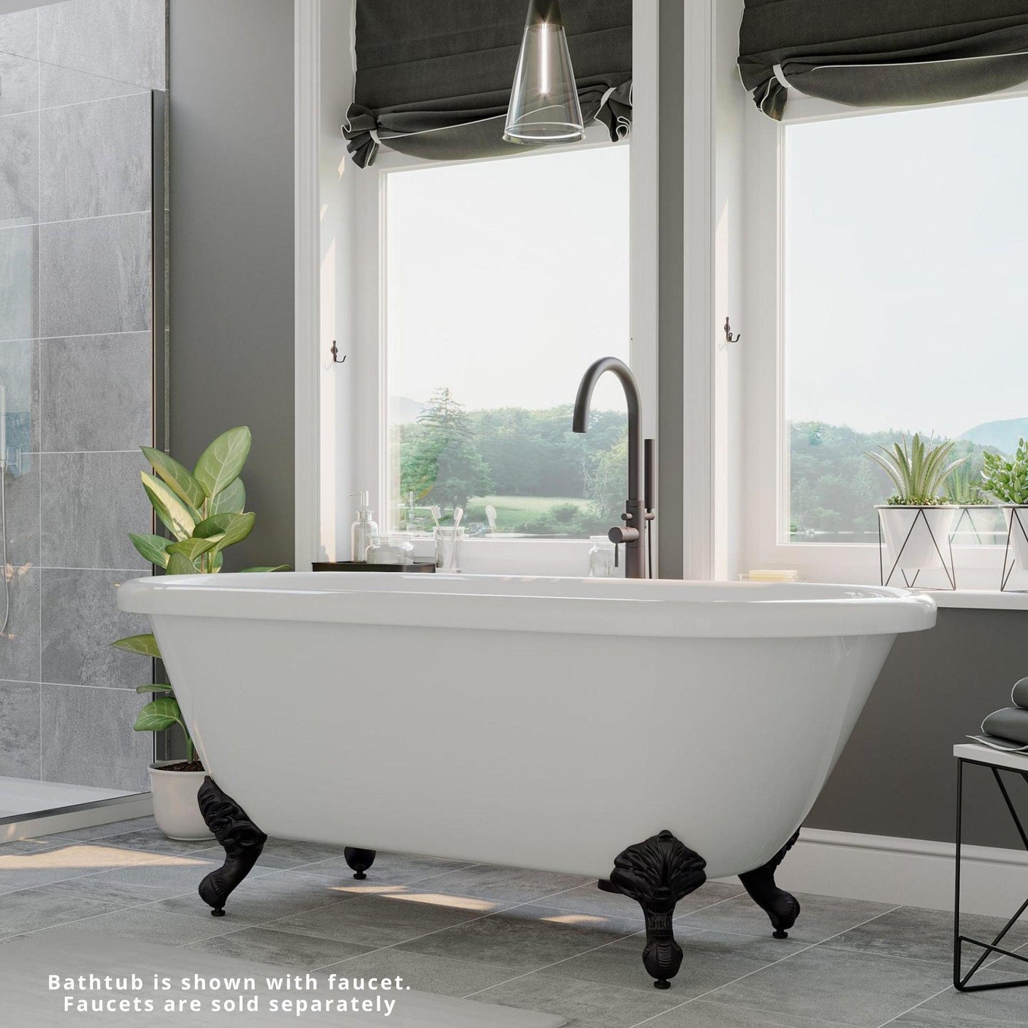 Cambridge Plumbing 70" White Acrylic Double Ended Clawfoot Bathtub With No Faucet Holes With Oil Rubbed Bronze Feet