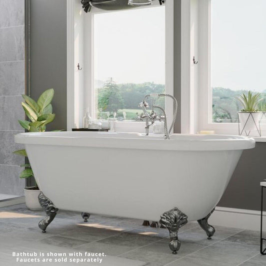 Cambridge Plumbing 70" White Acrylic Double Ended Polished Chrome Clawfoot Tub With Deck Holes