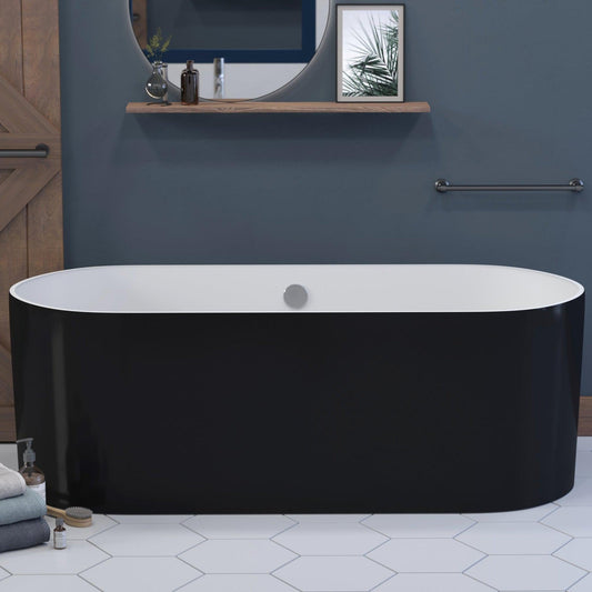 Cambridge Plumbing 71" Black Mineral Composite Double Ended Pedestal Bathtub With No Faucet Holes With Polished Chrome Drain And Overflow Assembly