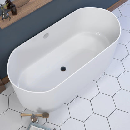 Cambridge Plumbing 71" Matte White Mineral Composite Double Ended Pedestal Bathtub With No Faucet Holes With Polished Chrome Drain And Overflow Assembly