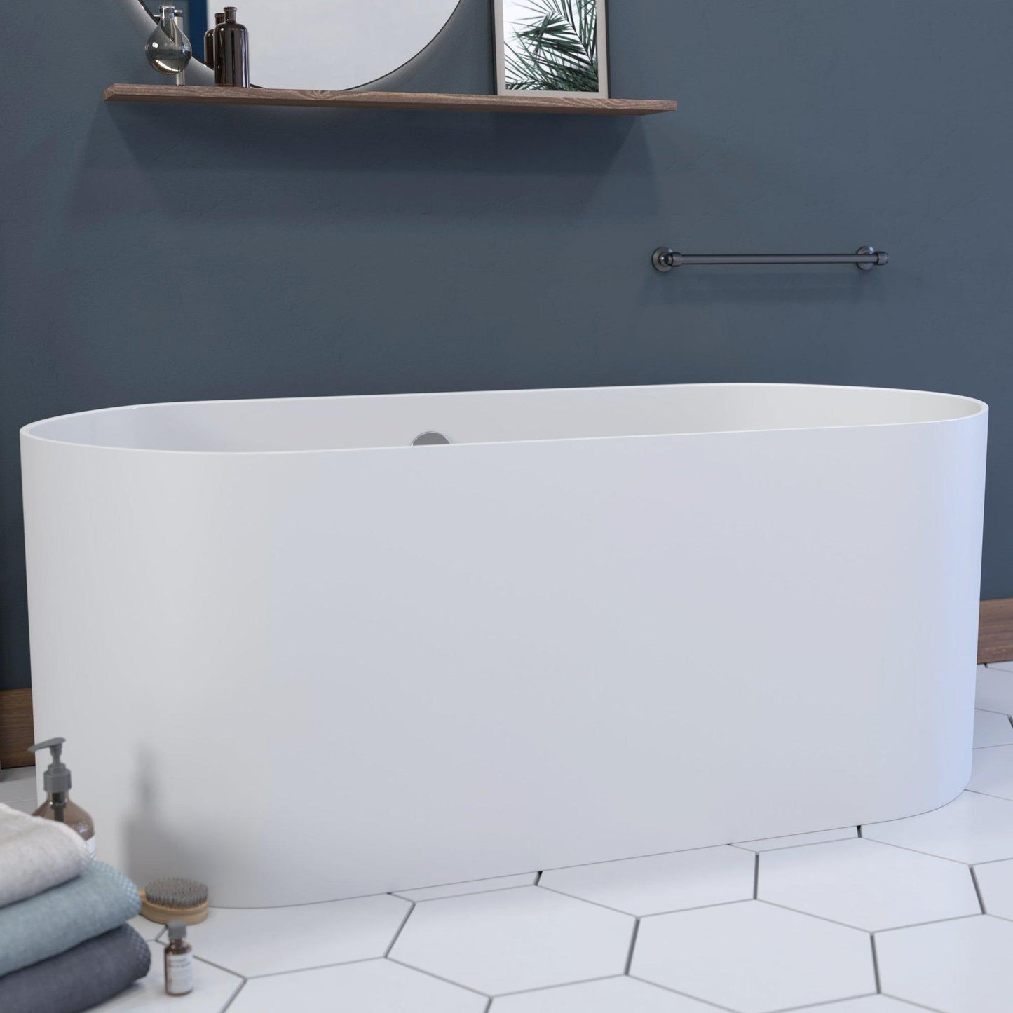 Cambridge Plumbing 71" Matte White Mineral Composite Double Ended Pedestal Bathtub With No Faucet Holes With Polished Chrome Drain And Overflow Assembly