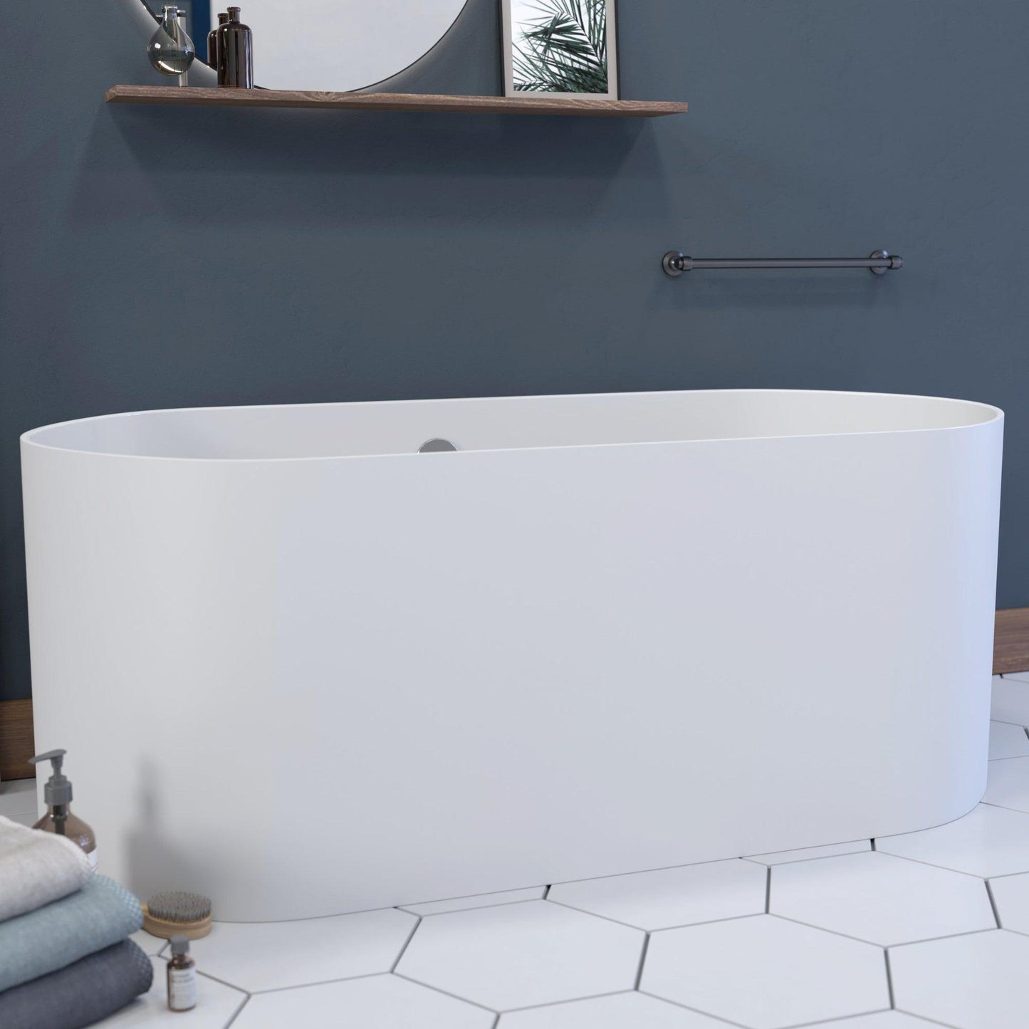Cambridge Plumbing 71" White Mineral Composite Double Ended Pedestal Bathtub With No Faucet Holes With Polished Chrome Drain And Overflow Assembly