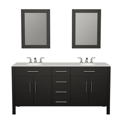 Cambridge Plumbing 72" Black Espresso Wood And Porcelain Vessel Sink Vanity Set Faucets, Supply Lines, Drains & Mirror With Polished Chrome Plumbing Finish