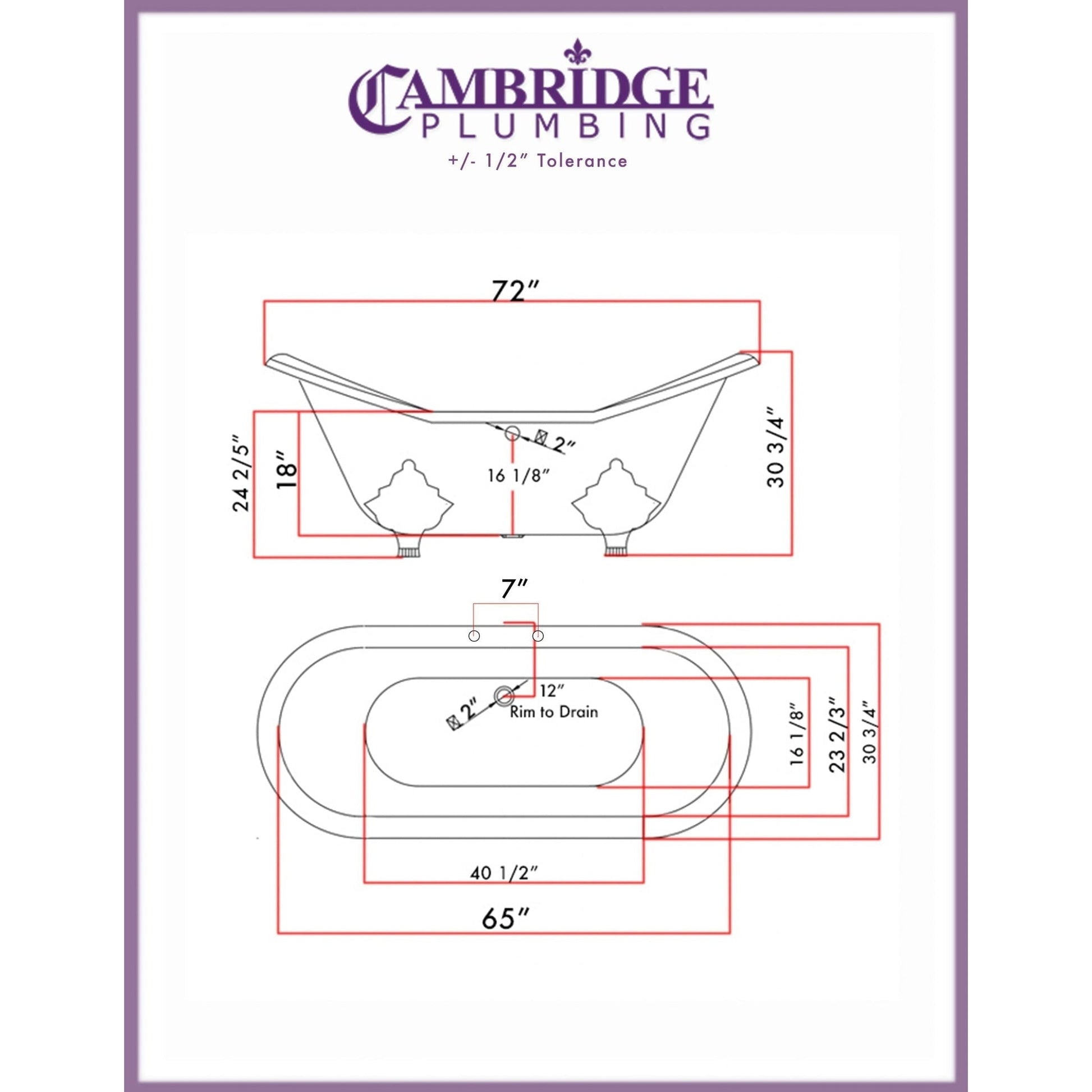 Cambridge Plumbing 72" Cast Iron Double Slipper Copper Bronze Clawfoot Bathtub With Deck Holes With Oil Rubbed Bronze Lion’s Paw Feet