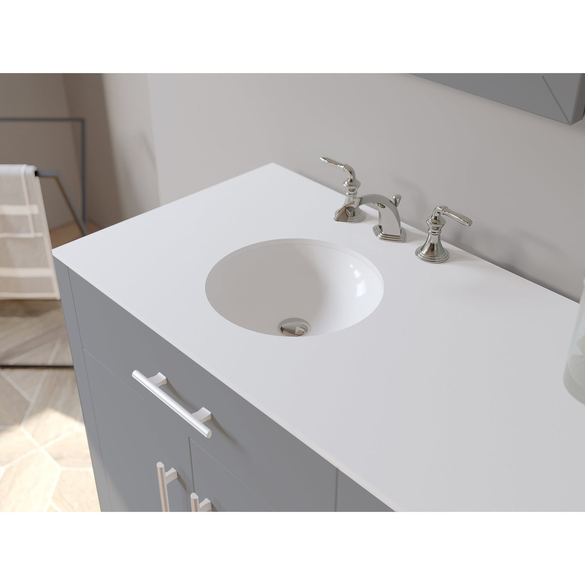 Cambridge Plumbing 72" Gray Wood Double Vanity Set With Porcelain Countertop And Circular Drop in Sink