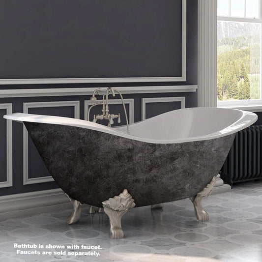Cambridge Plumbing 72" Scorched Platinum Cast Iron Double Slipper Clawfoot Bathtub With Deck Holes With Brushed Nickel Feet