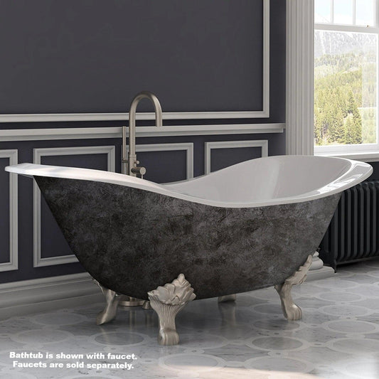 Cambridge Plumbing 72" Scorched Platinum Cast Iron Double Slipper Clawfoot Bathtub With No Faucet Holes With Brushed Nickel Feet