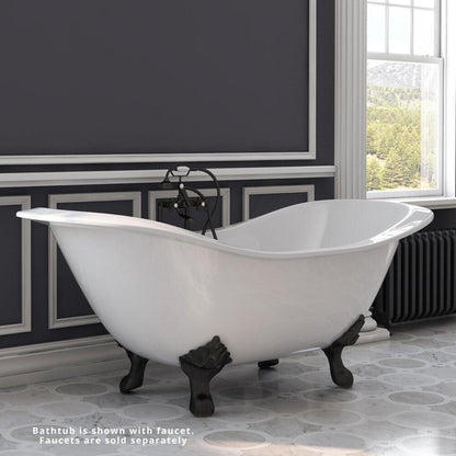 Cambridge Plumbing 72" White Cast Iron Double Slipper Clawfoot Bathtub With Deck Holes With Oil Rubbed Bronze Lion’s Paw Feet