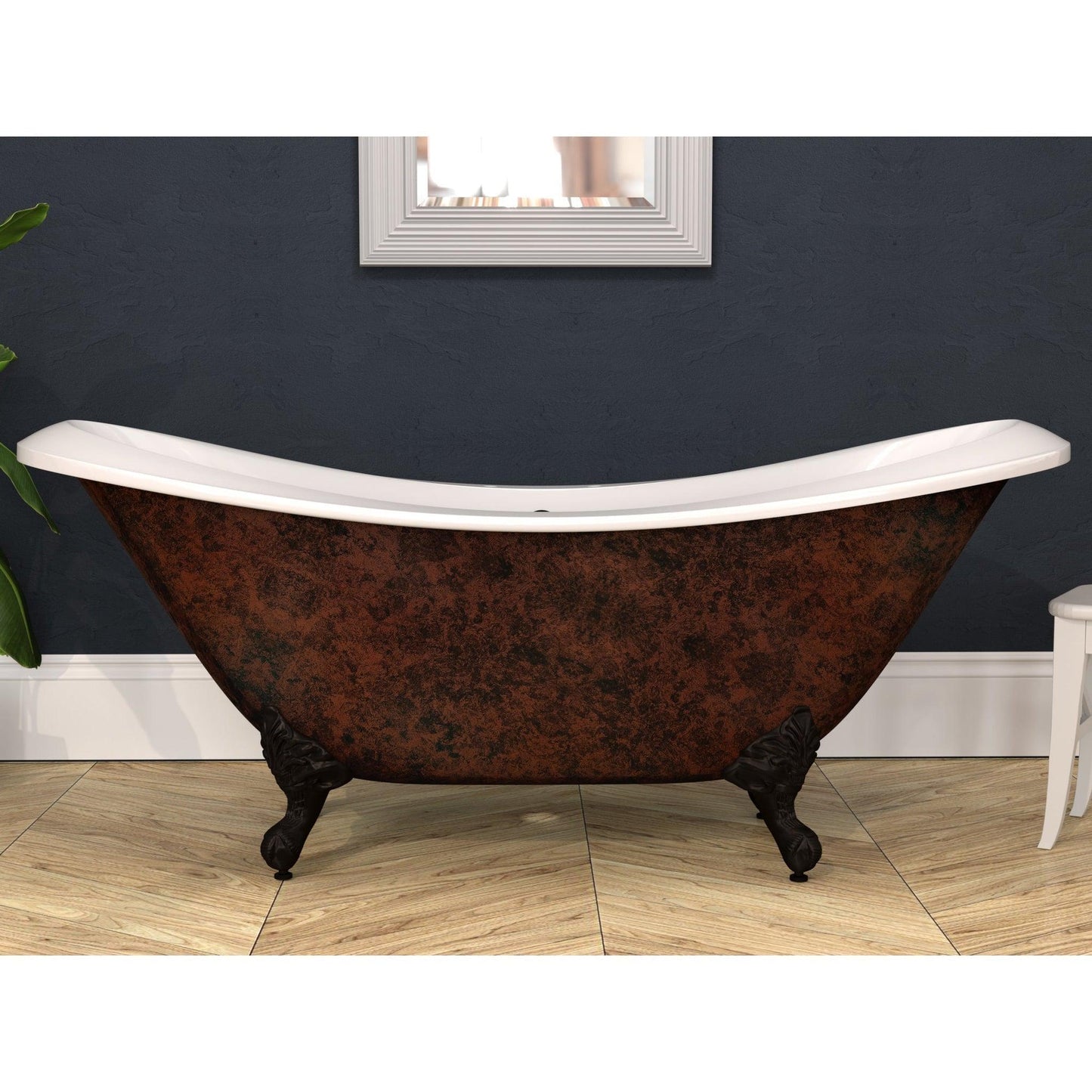 Cambridge Plumbing 73" Hand Painted Copper Bronze Double Slipper Clawfoot Acrylic Bathtub With Deck Holes With Oil Rubbed Bronze Feet