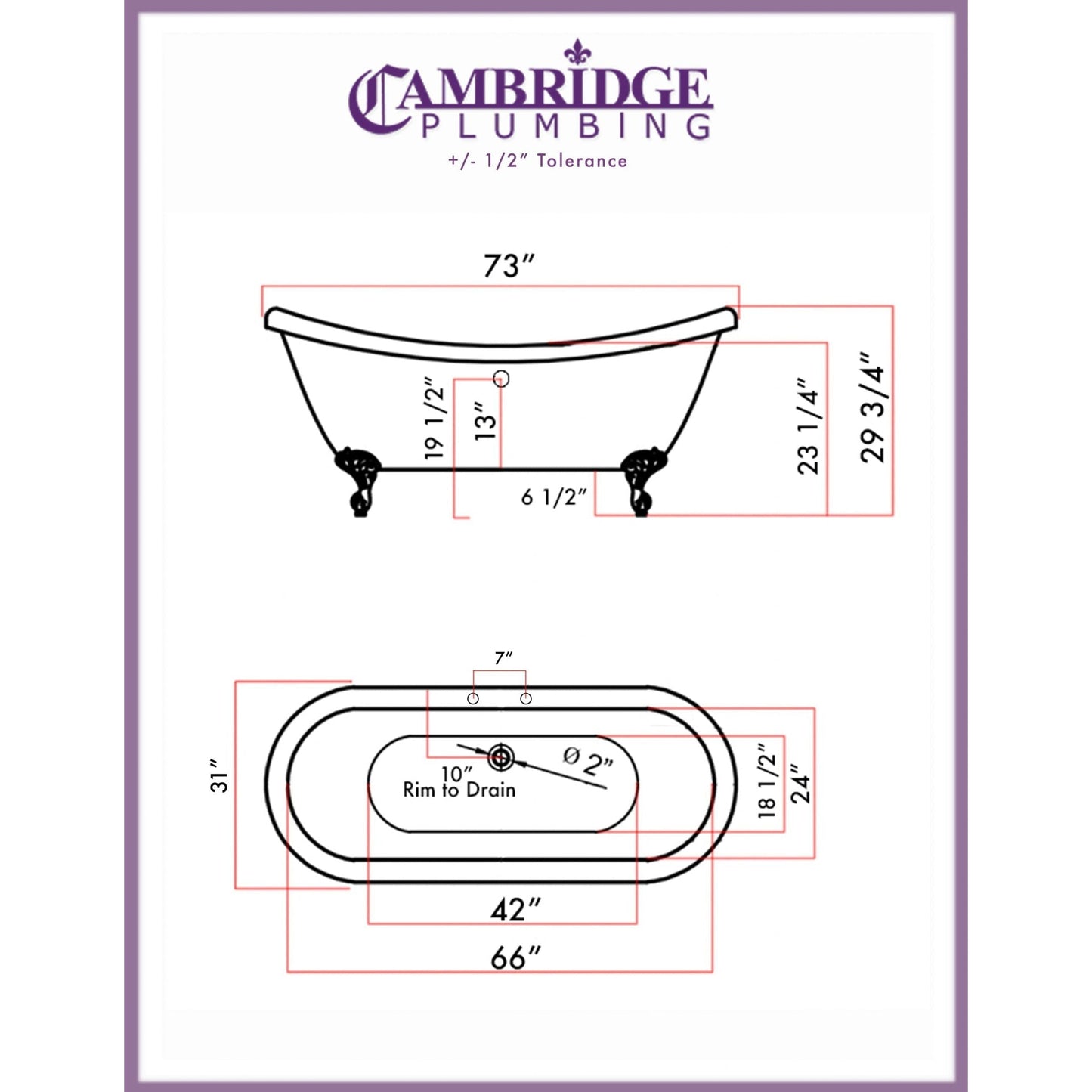 Cambridge Plumbing 73" Hand Painted Scorched Platinum Double Slipper Clawfoot Acrylic Bathtub With Deck Holes With Brushed Nickel Clawfeet